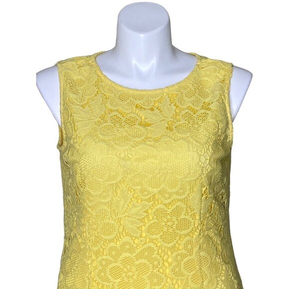 New York & Company Yellow Floral Lace Sheath Dress, Sleeveless Women's Size 14 - Picture 3 of 10